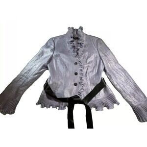 Adrianna Papell Evening Essentials Teal Ruffled Tie Front Long Sleeve Top Sz 8